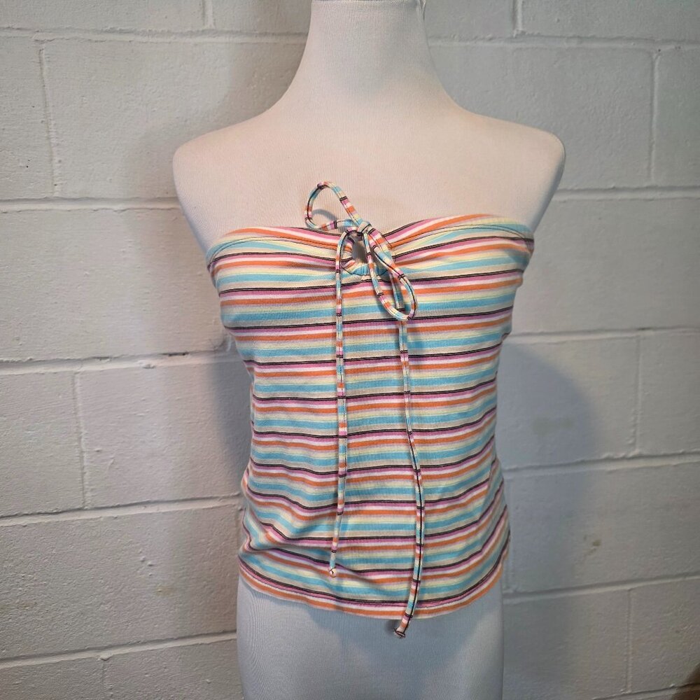 y2k Coquette Beachy McBling Girlypop Femi Rainbow Striped Tube Halter Top